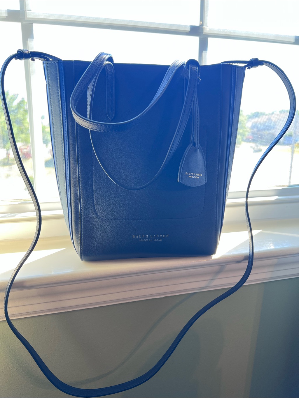 Ralph Lauren Navy Pebbled Leather Tote With Shoulder Strap